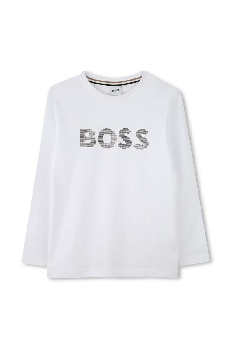 BOSS longsleeve din bumbac pentru copii culoarea alb