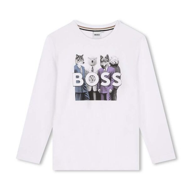 BOSS longsleeve din bumbac pentru copii culoarea alb