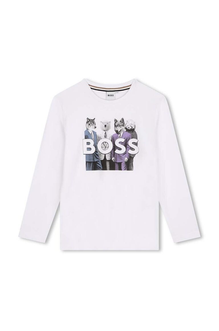 BOSS longsleeve din bumbac pentru copii culoarea alb