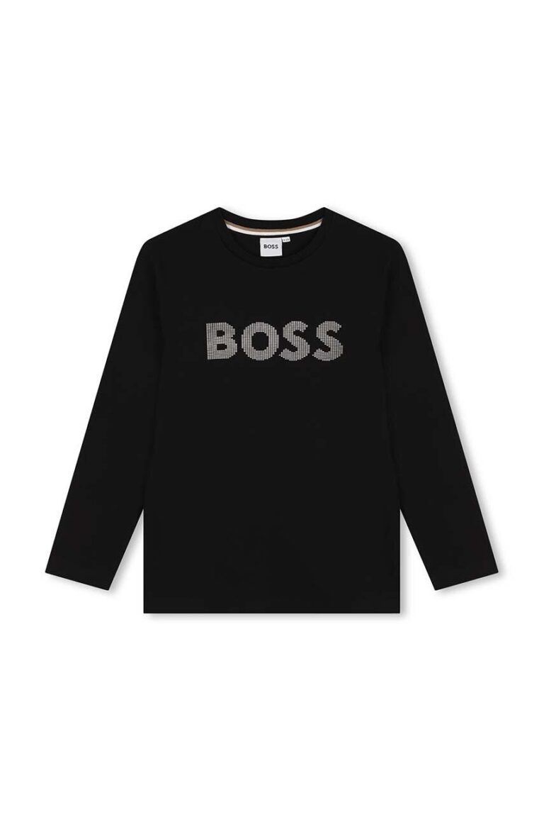 BOSS longsleeve din bumbac pentru copii culoarea negru