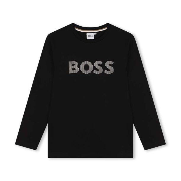 BOSS longsleeve din bumbac pentru copii culoarea negru