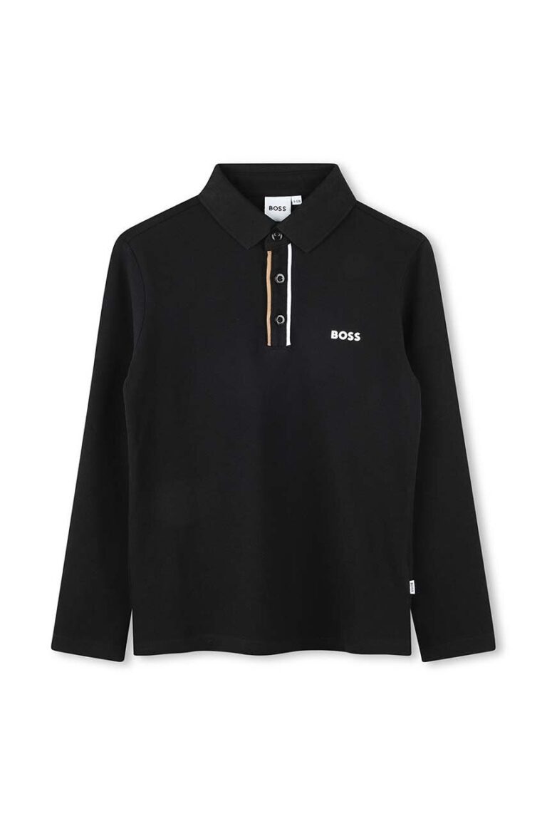 BOSS longsleeve din bumbac pentru copii culoarea negru