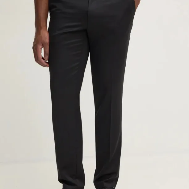 BOSS pantaloni de lana culoarea negru