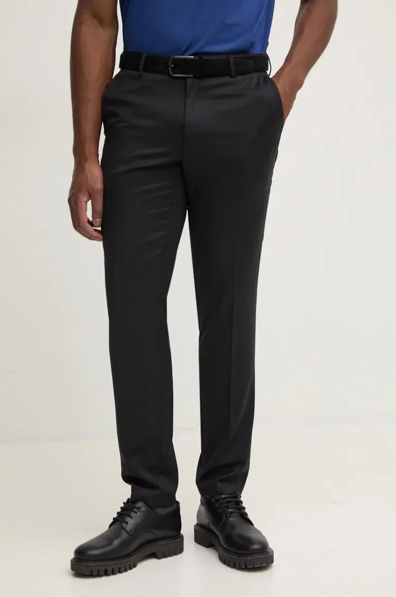 BOSS pantaloni de lana culoarea negru