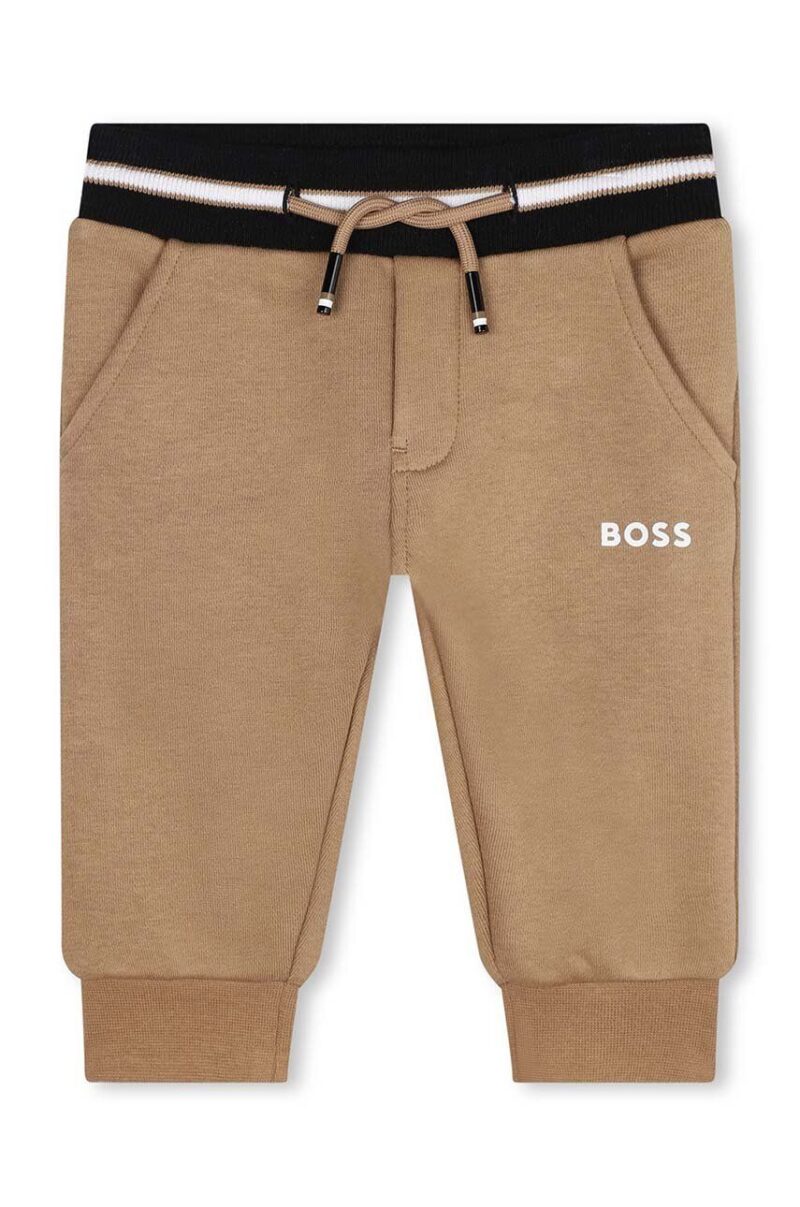 BOSS pantaloni de trening pentru bebeluși culoarea bej