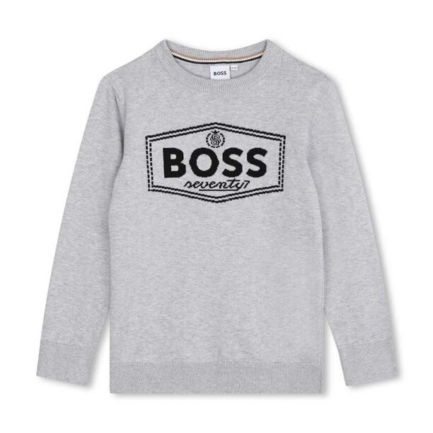 BOSS pulover de bumbac pentru copii culoarea gri