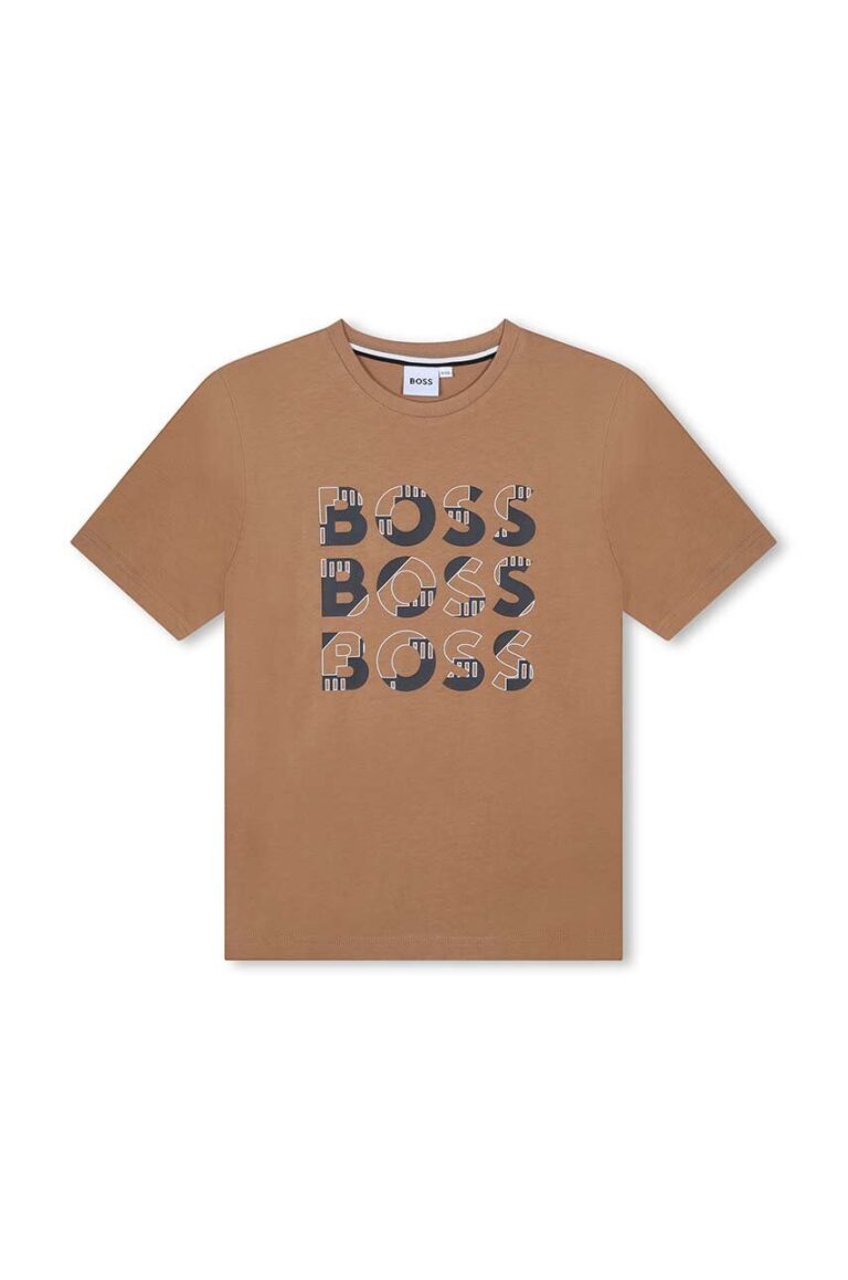 BOSS tricou de bumbac pentru copii culoarea bej