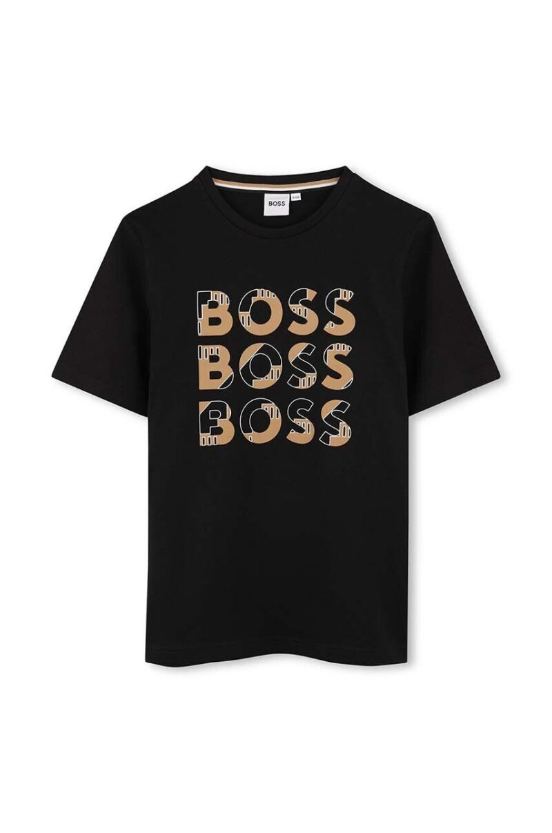 BOSS tricou de bumbac pentru copii culoarea negru