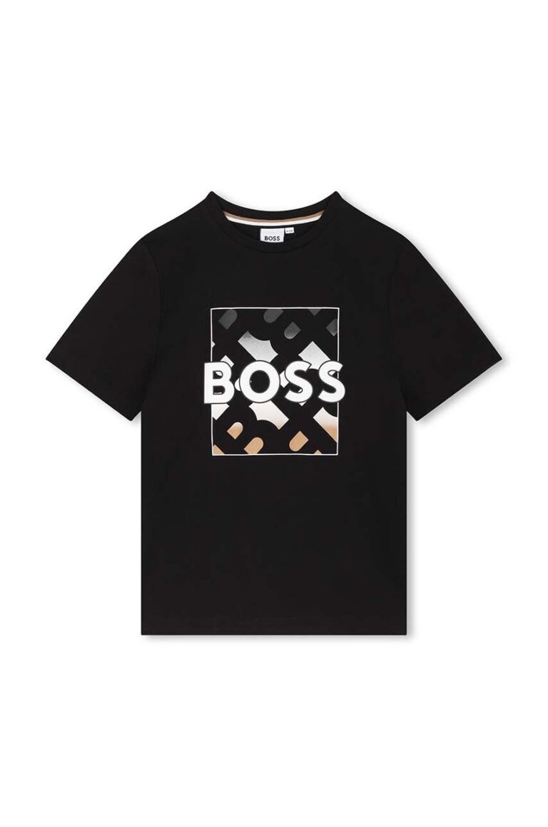 BOSS tricou de bumbac pentru copii culoarea negru