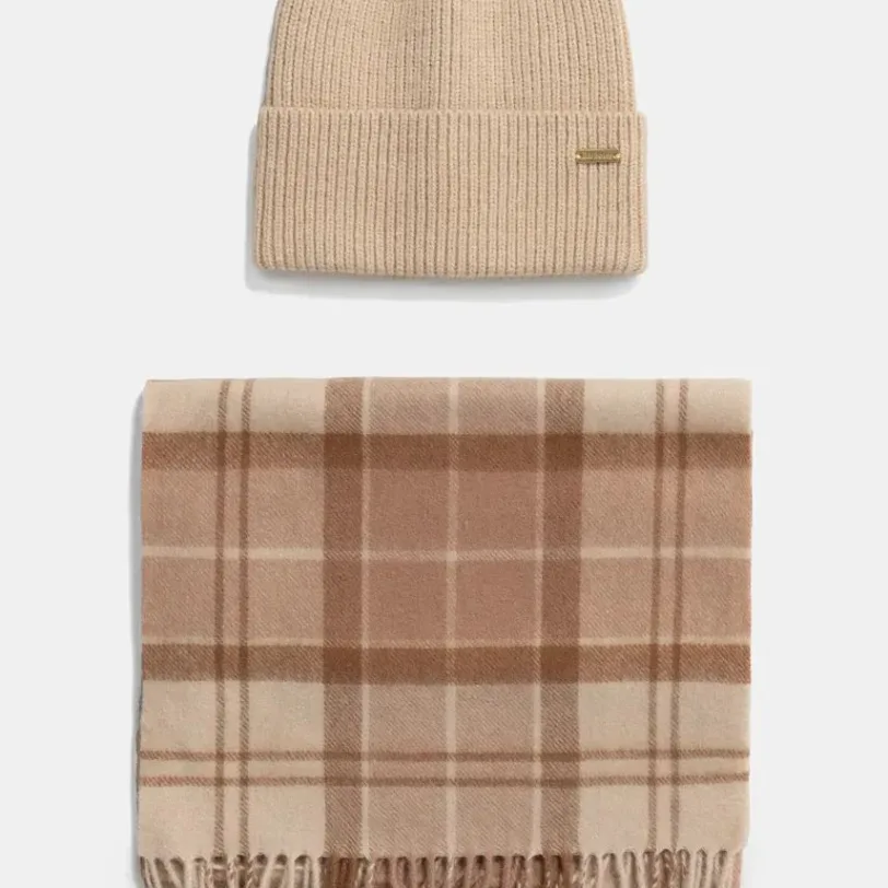 Barbour caciula si esarfa din amestec de lana culoarea bej