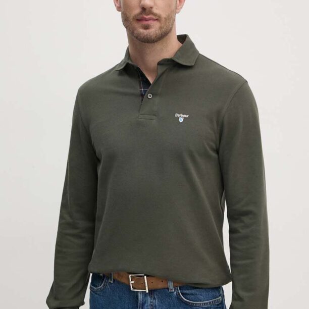 Barbour longsleeve din bumbac culoarea verde