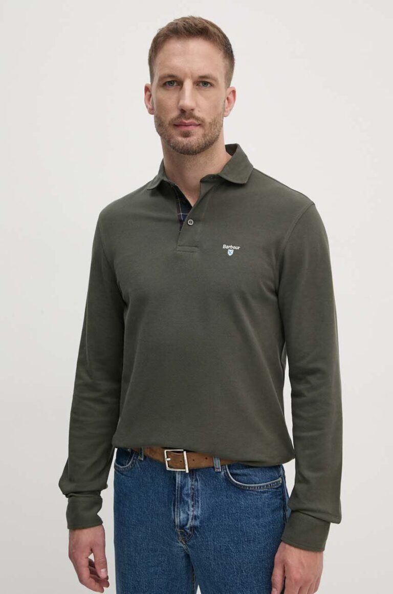 Barbour longsleeve din bumbac culoarea verde