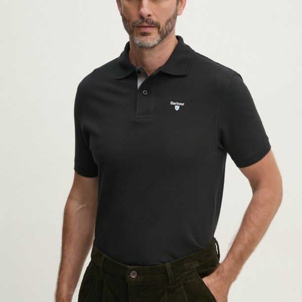 Barbour polo de bumbac Tartan Pique Polo culoarea negru