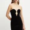 Bardot rochie de catifea LILAH culoarea negru