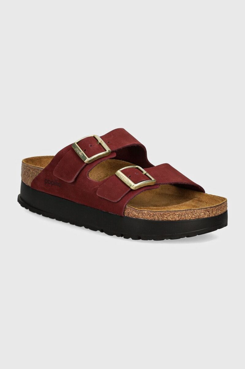 Birkenstock papuci din nubuc Arizona Platform Flex Birkenstock x Papillio culoarea bordo