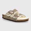 Birkenstock papuci din piele intoarsa pentru copii Arizona Shearling culoarea bej