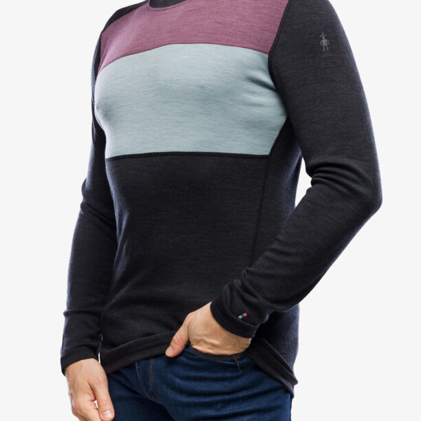 Cumpăra Bluza de corp Smartwool Classic Thermal Merino Base Layer Colorblock Crew Boxed - charcoal/argyle purple