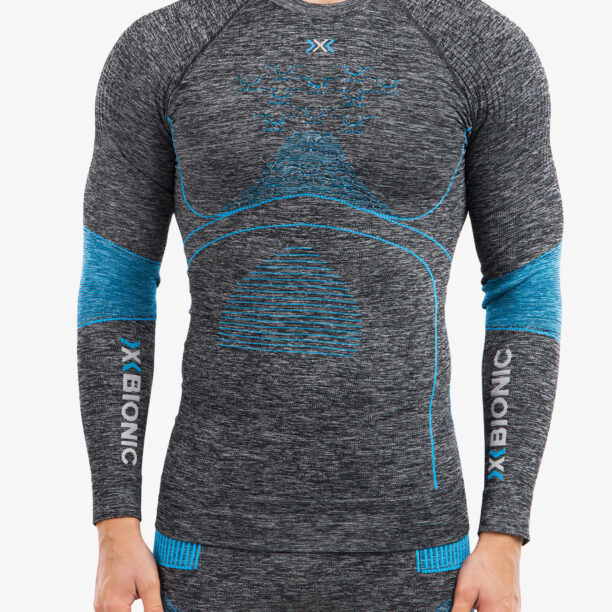 Bluza de corp X-Bionic Energy Accumulator 4.0 Shirt  - dark grey melange/blue