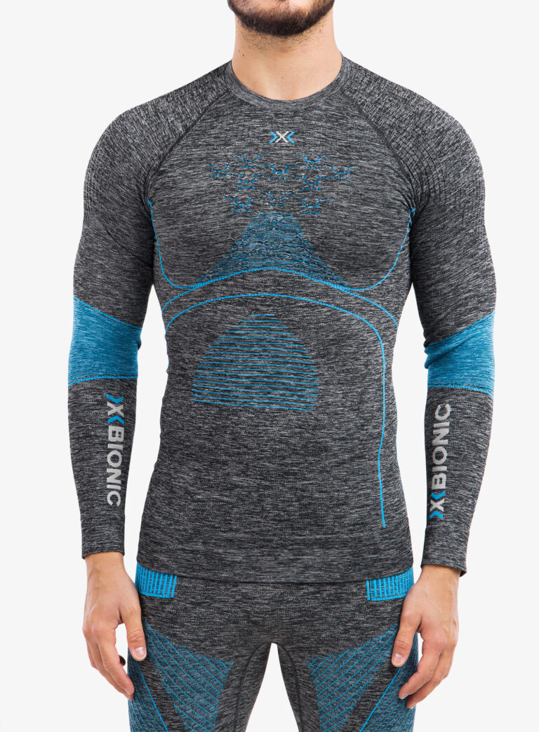 Bluza de corp X-Bionic Energy Accumulator 4.0 Shirt  - dark grey melange/blue