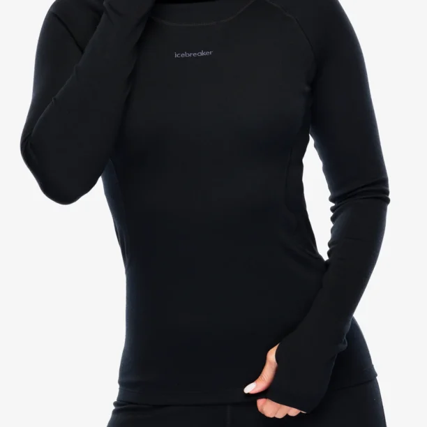 Bluza de corp femei Icebreaker 300 Merino Fine Polar LS Roll Neck - black