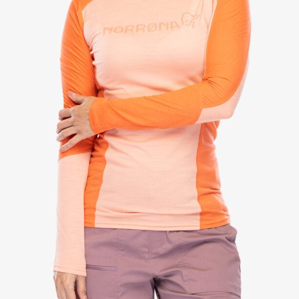 Original Bluza de corp femei Norrona Falketind Equaliser Merino Round Neck - peach amber/orange alert