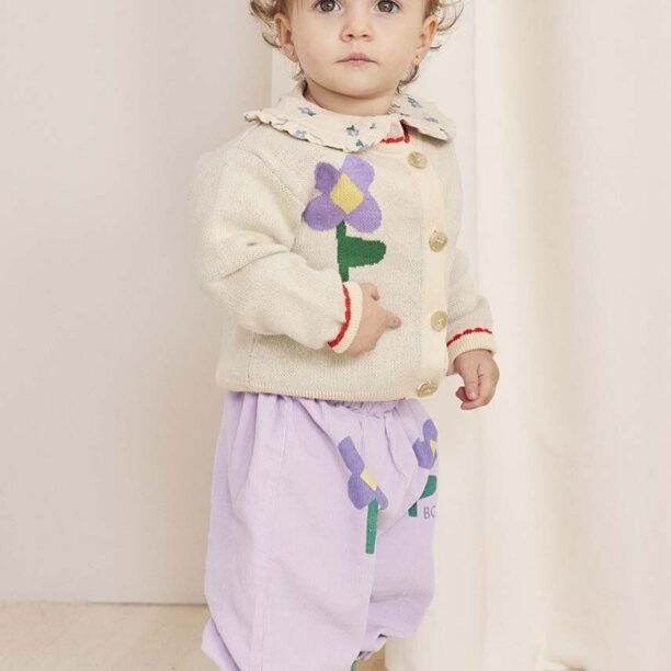 Bobo Choses cardigan din bumbac pentru bebeluși Pansy Flower culoarea alb