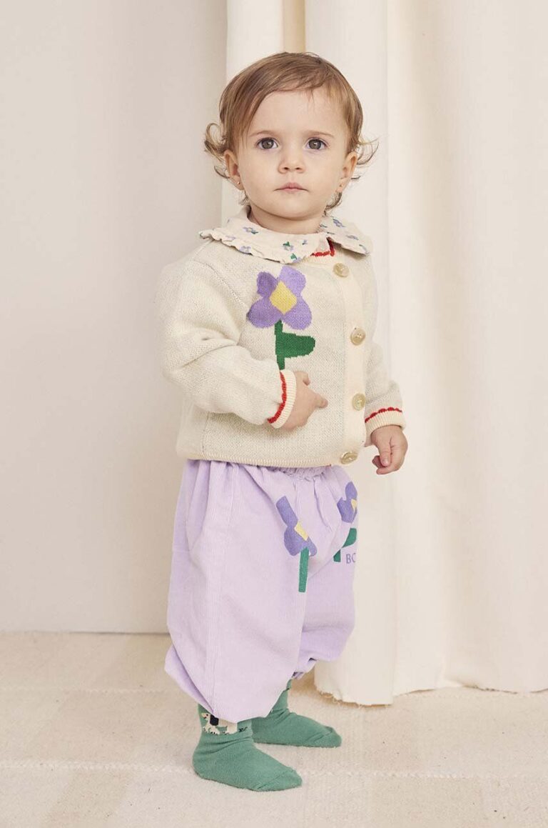 Bobo Choses cardigan din bumbac pentru bebeluși Pansy Flower culoarea alb