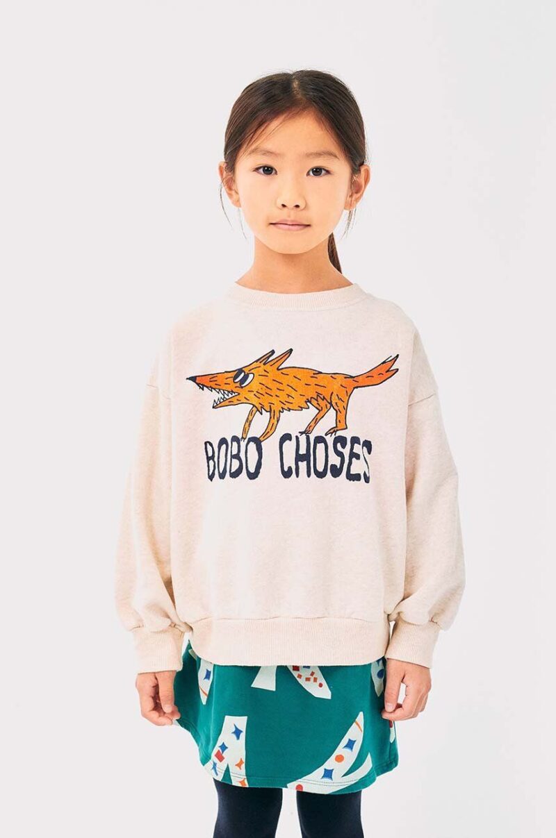 Bobo Choses hanorac de bumbac pentru copii The Clever Fox culoarea bej