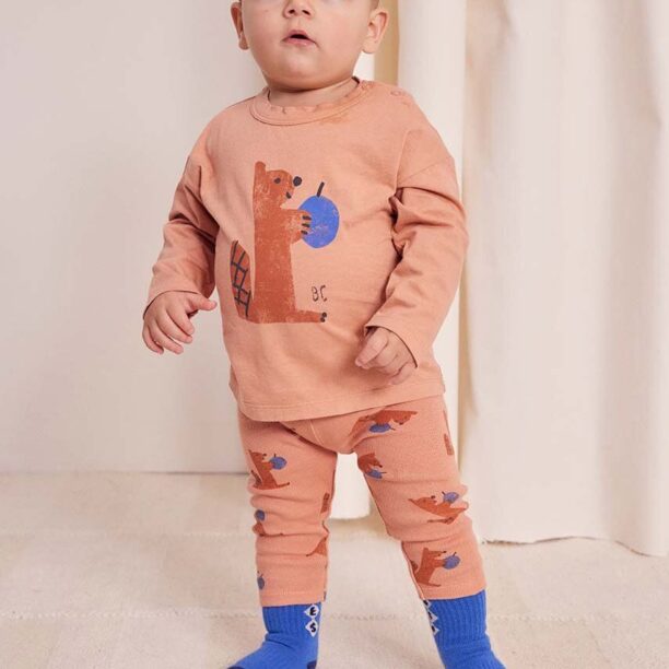 Bobo Choses longsleeve din bumbac pentru bebeluși Hungry Squirrel culoarea portocaliu