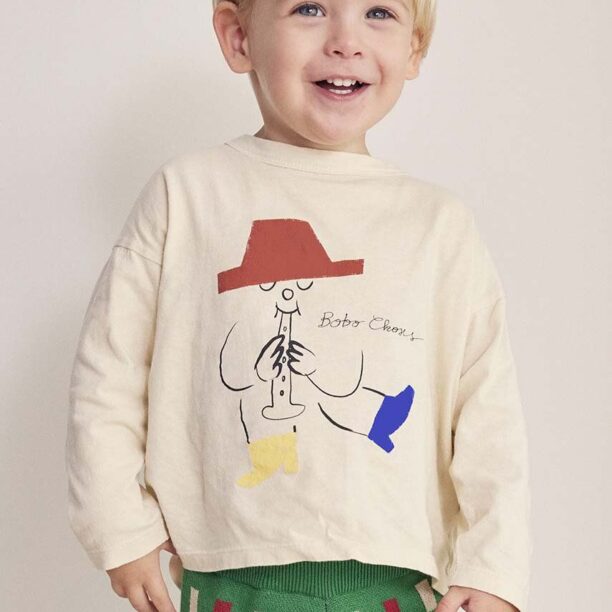 Bobo Choses longsleeve din bumbac pentru bebeluși Magic Flute culoarea bej