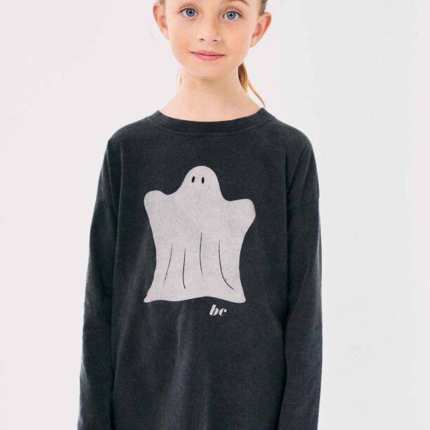 Bobo Choses longsleeve din bumbac pentru copii Funny Ghost culoarea negru