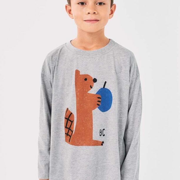 Bobo Choses longsleeve din bumbac pentru copii Hungry Squirrel culoarea gri