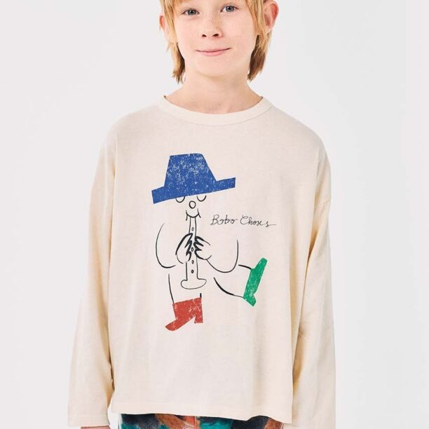 Bobo Choses longsleeve din bumbac pentru copii Magic Flute culoarea bej