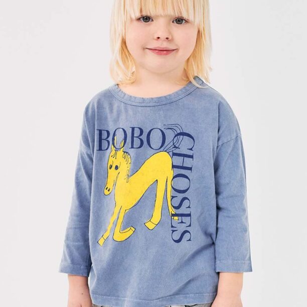 Bobo Choses longsleeve din bumbac pentru copii Wonder Horse culoarea gri