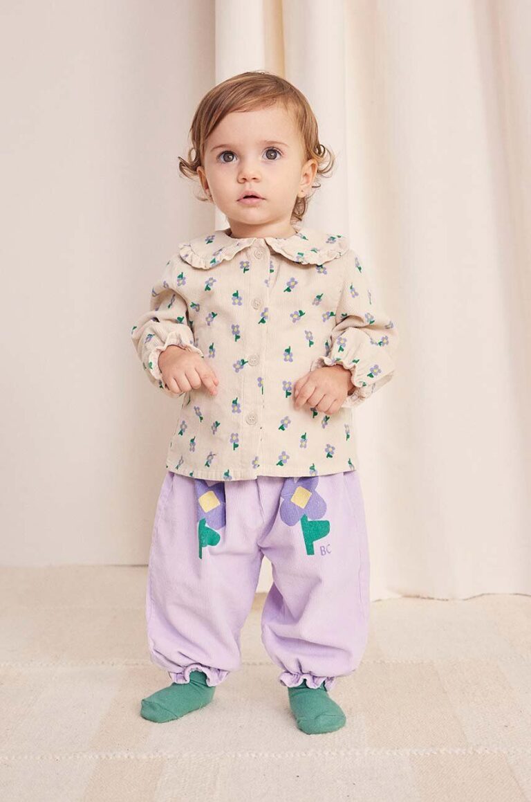 Bobo Choses pantaloni de trening din bumbac pentru bebeluși Pansy Flower culoarea violet