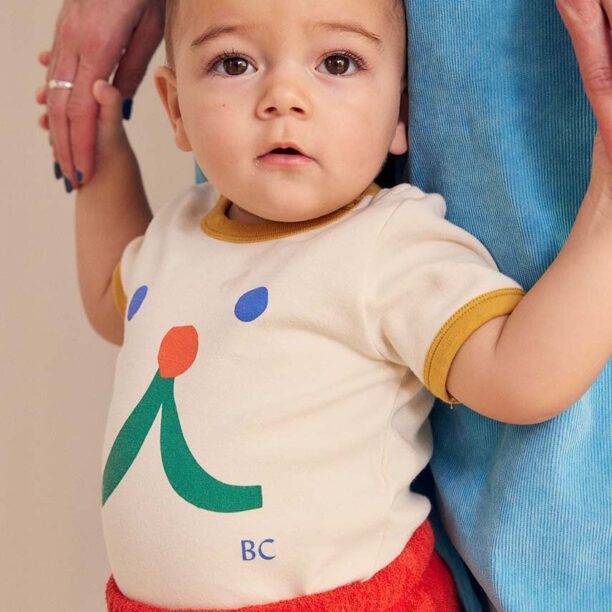 Bobo Choses tricou bebe Funny face culoarea bej