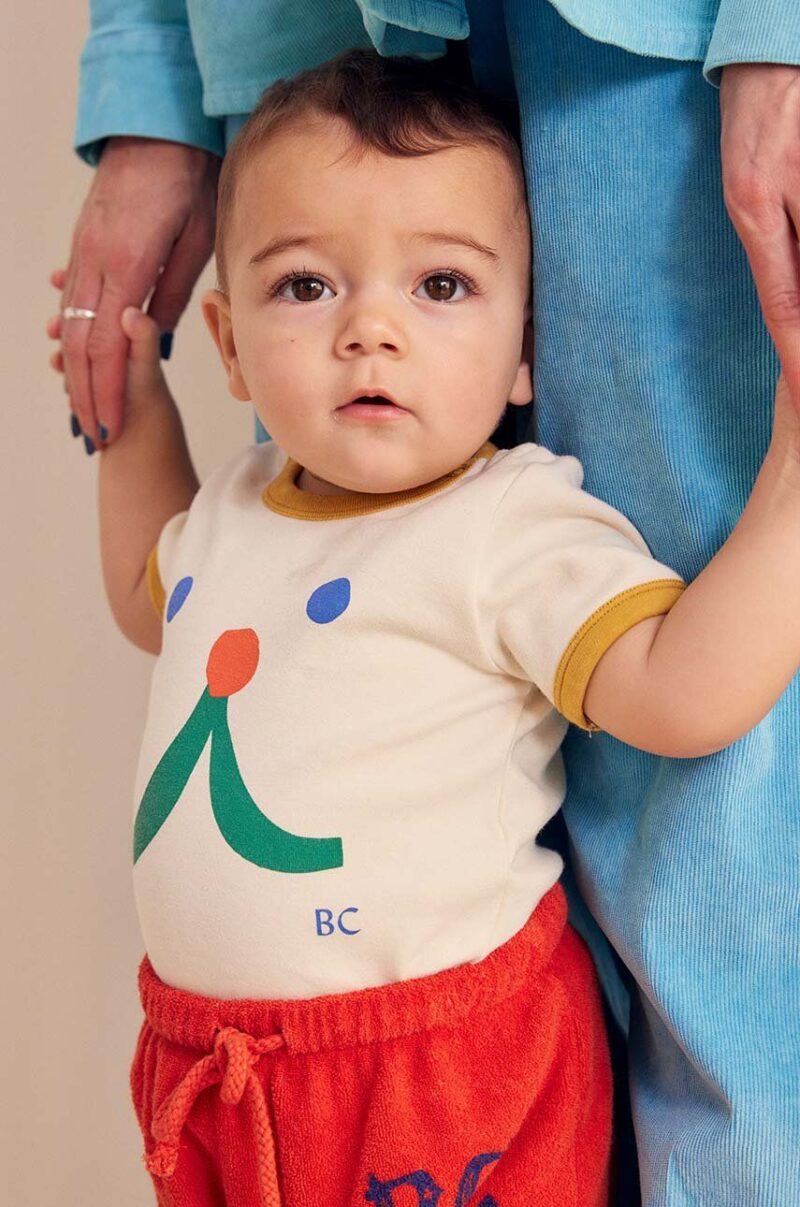 Bobo Choses tricou bebe Funny face culoarea bej