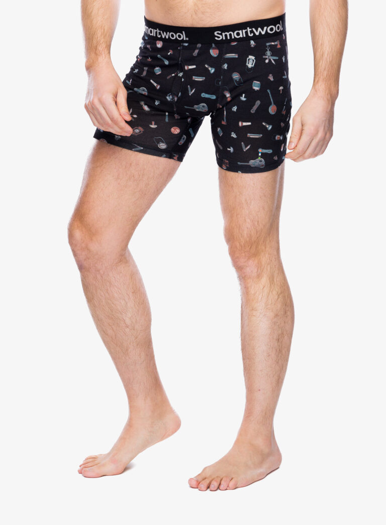 Boxeri Smartwool Merino Print Boxer Brief Boxed - black gone camping