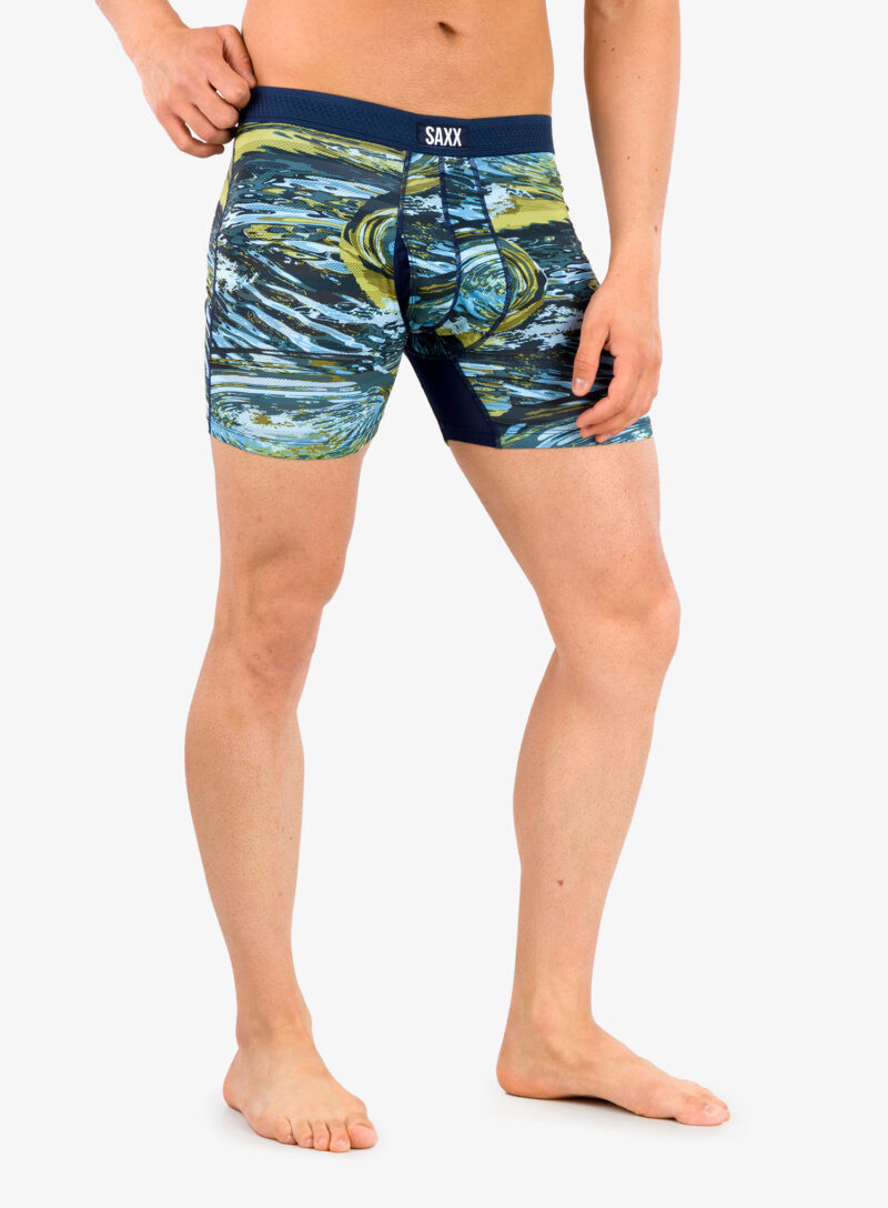 Original Boxeri barbati Saxx Hot Shot Boxer Brief Fly - water camo/dark ink