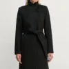 Bruuns Bazaar palton de lana CatarinaBBPerle coat culoarea negru