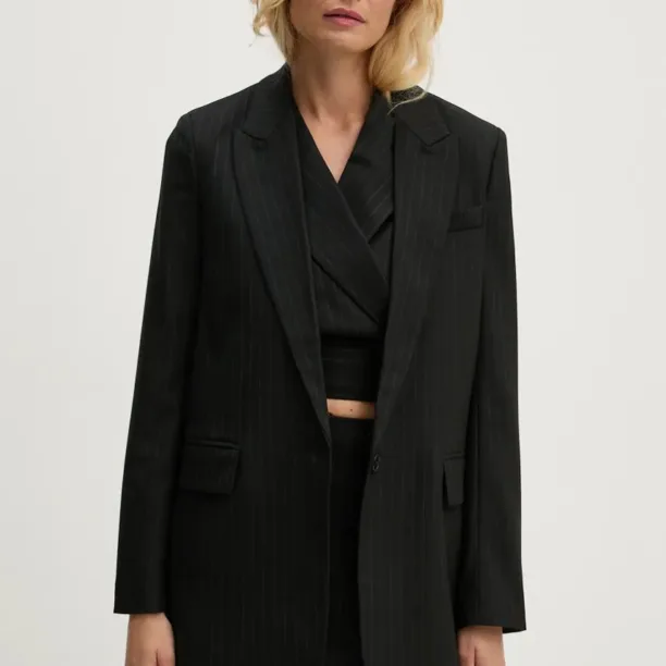 Bruuns Bazaar sacou din lana BillBBFrida blazer culoarea negru