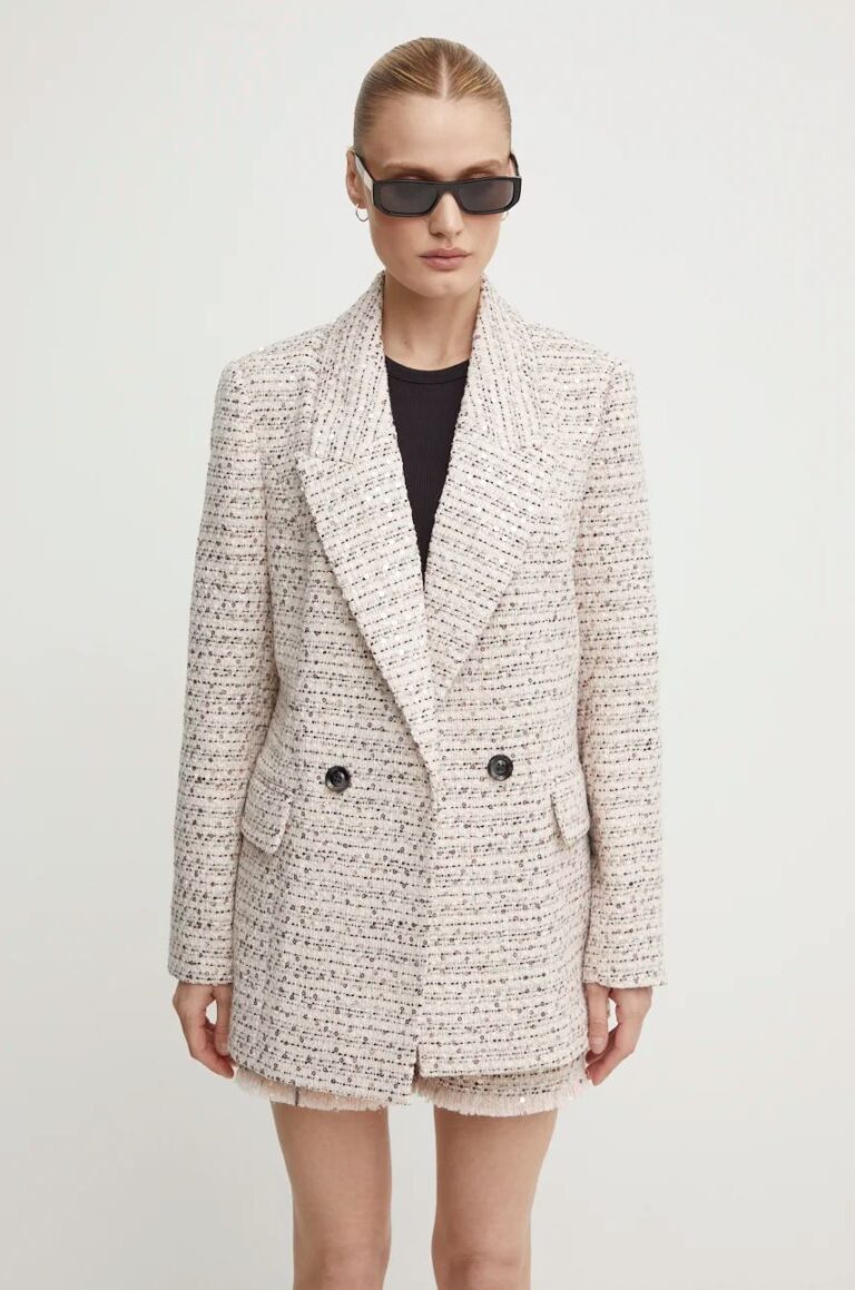 Bruuns Bazaar sacou din lana StickweedBBGrande blazer culoarea roz