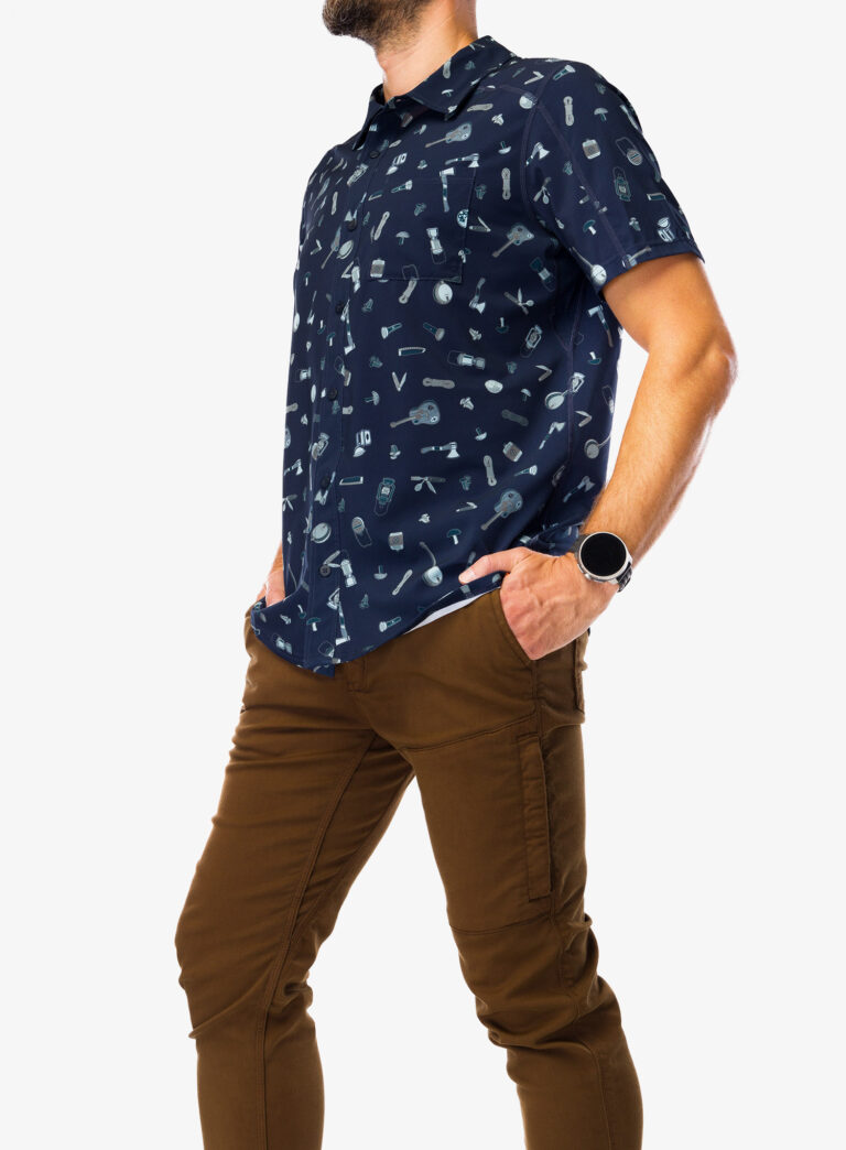 Original Camasa Smartwool Printed Short Sleeve Button Down - deep navy