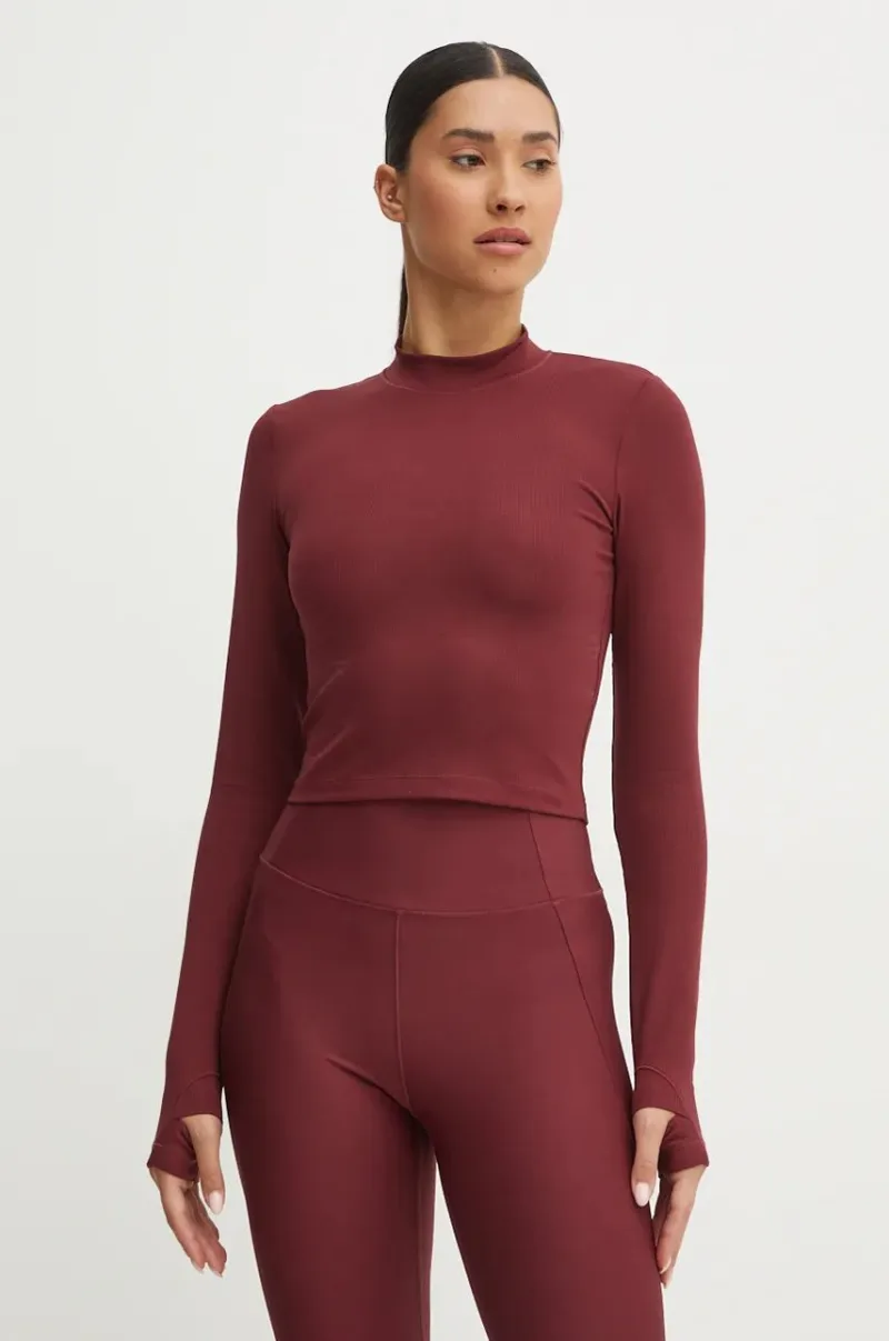 Casall longsleeve de yoga Soft Rib culoarea bordo