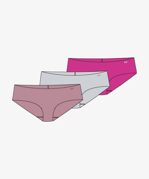 Original Chiloti termici femei Under Armour Pure Stretch Hipster 3 Pack - pink elixir/halo gray/r. pink