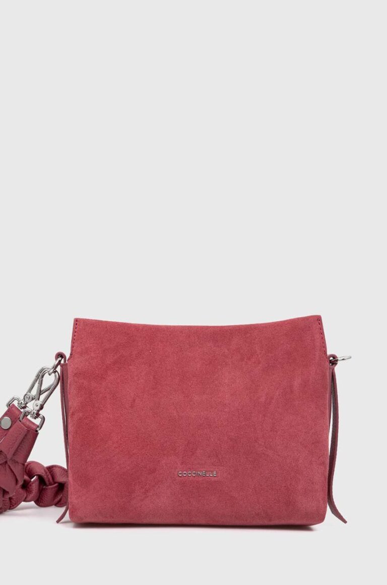 Coccinelle geanta de mana din piele intoarsa BOHEME SUEDE BIMATERIAL culoarea roz