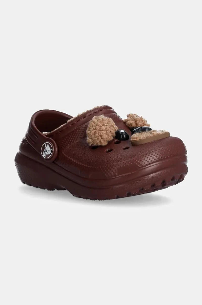 Crocs slapi copii CLASSIC LINED IAM BROWN BEAR CLOG culoarea maro