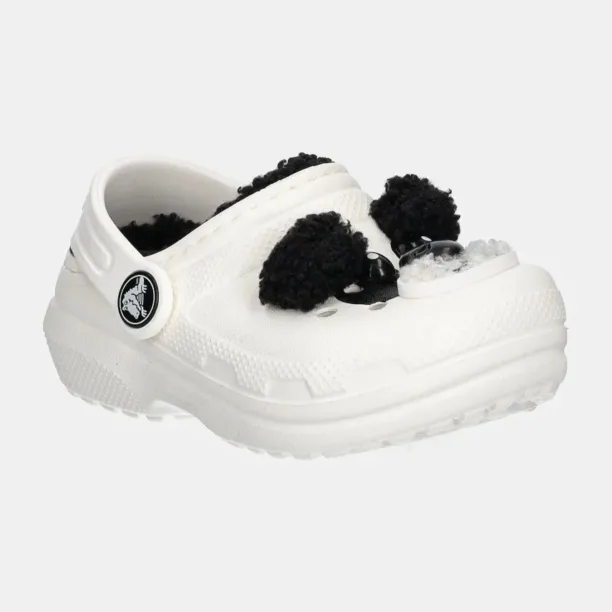 Crocs slapi copii CLASSIC LINED IAM PANDA BEAR CLOG culoarea bej