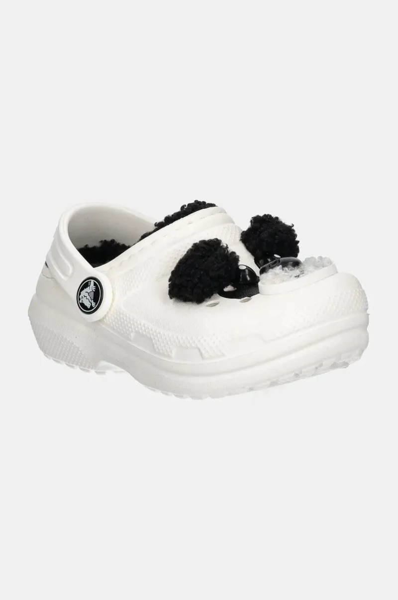 Crocs slapi copii CLASSIC LINED IAM PANDA BEAR CLOG culoarea bej