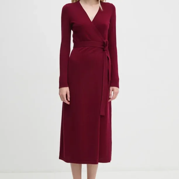 DIANE VON FURSTENBERG rochie din lana culoarea bordo